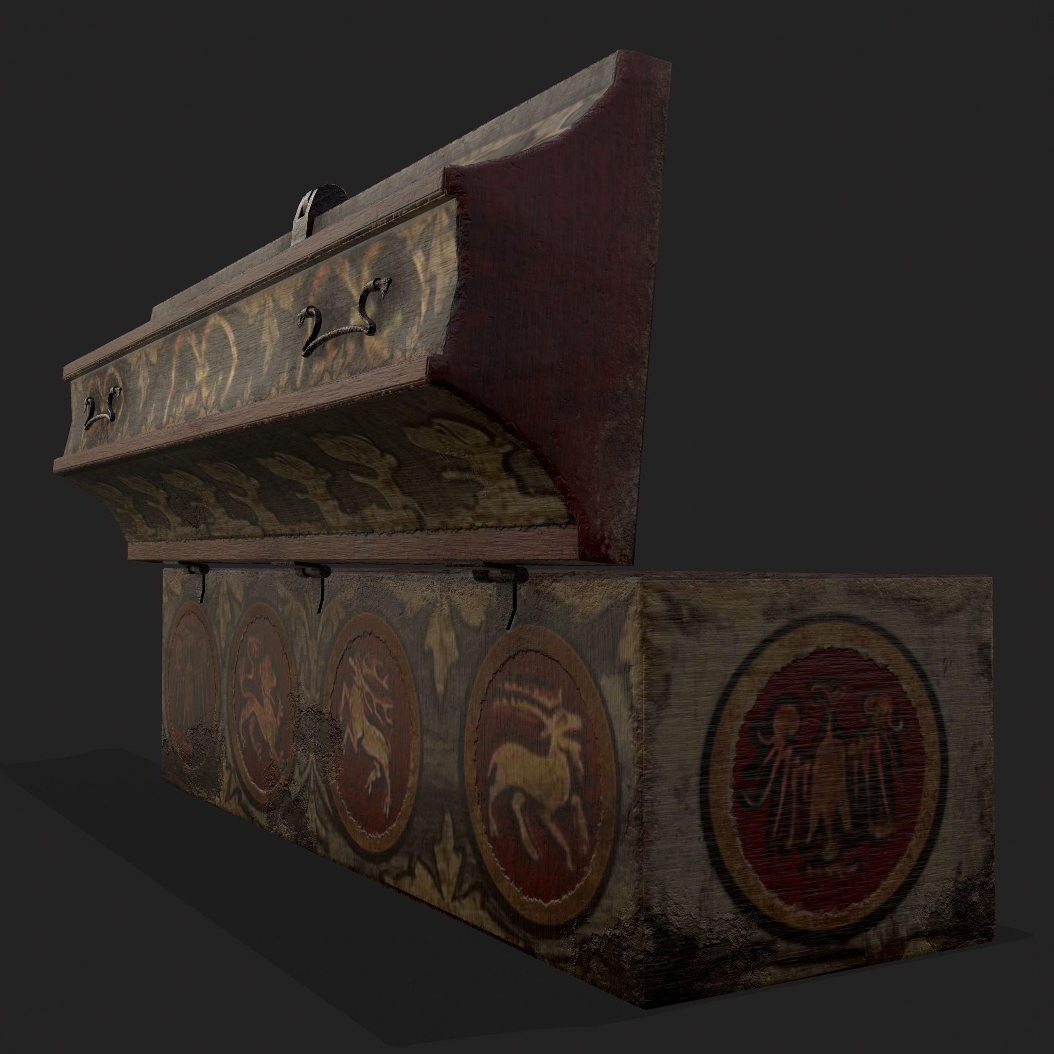 Painted Medieval Long Chest Low-poly 3D model_5