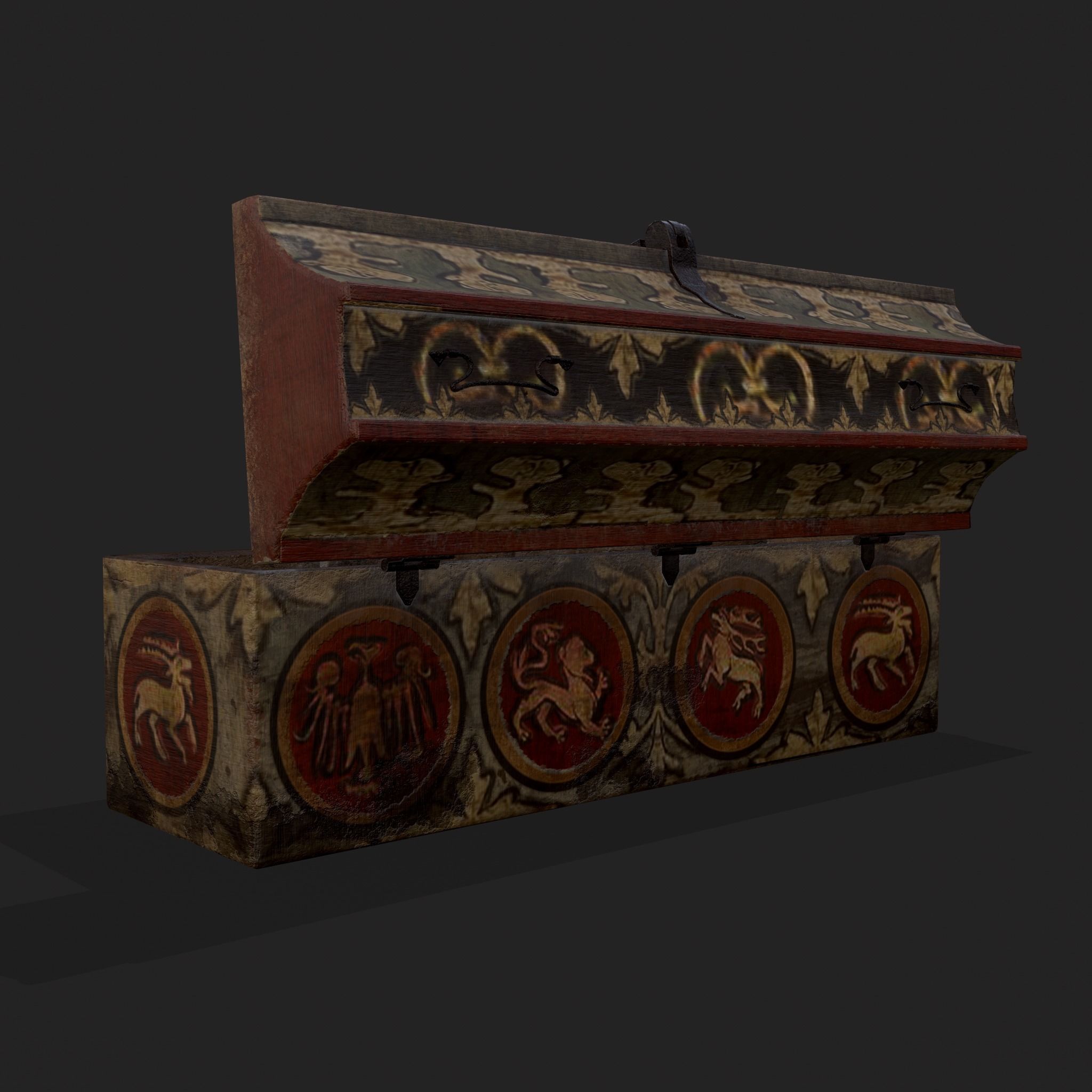 Painted Medieval Long Chest Low-poly 3D model_3