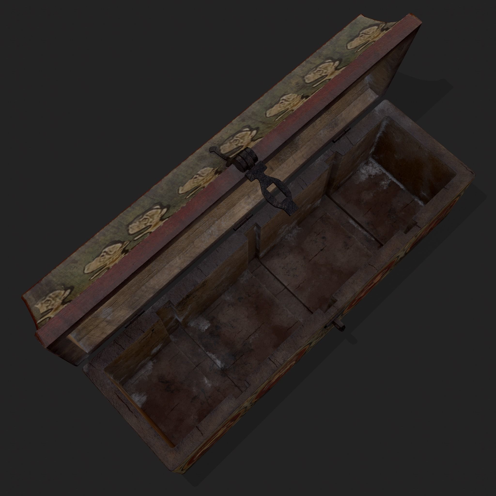 Painted Medieval Long Chest Low-poly 3D model_9