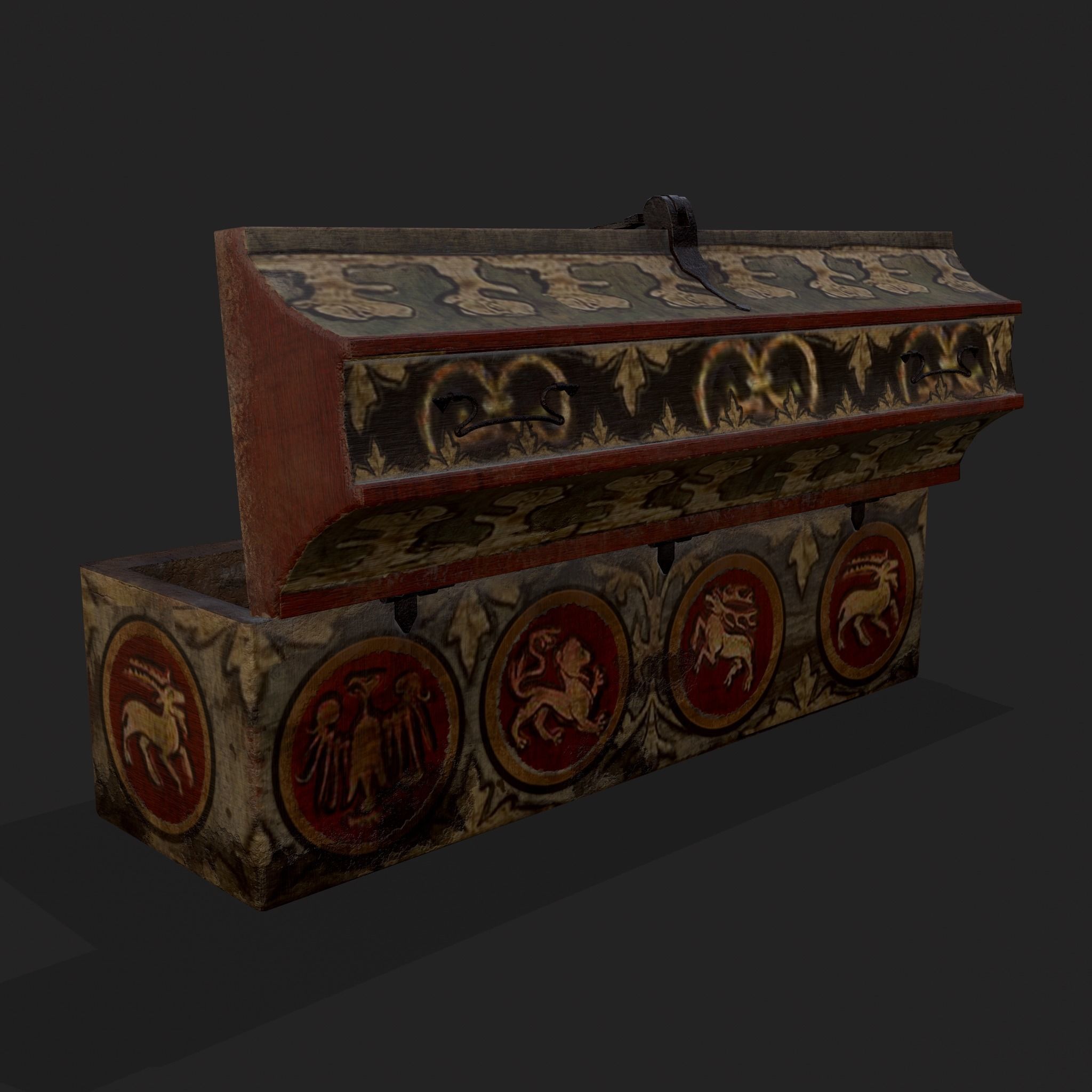 Painted Medieval Long Chest Low-poly 3D model_27