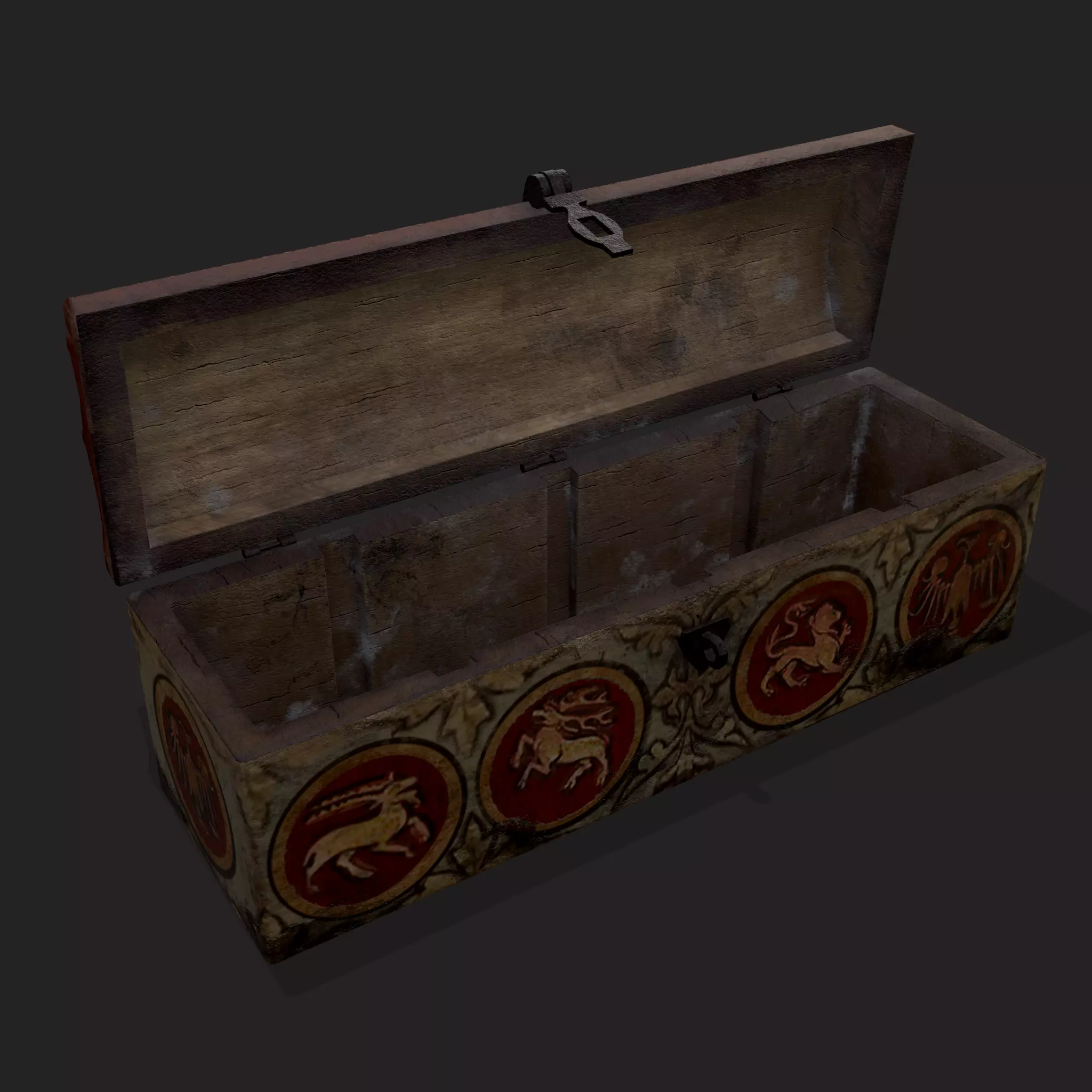Painted Medieval Long Chest Low-poly 3D model_0