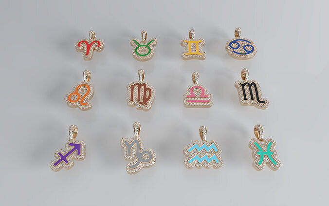 Zodiac Sign Pendant Bundle - Diamond Back - Enamel 3D print model