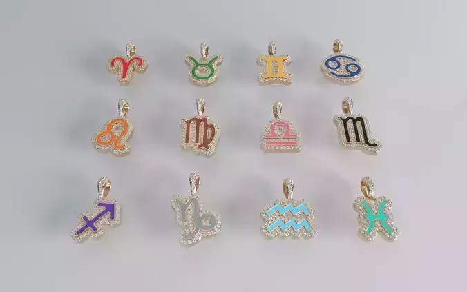 Zodiac Sign Pendant Bundle - Diamond Back - Enamel