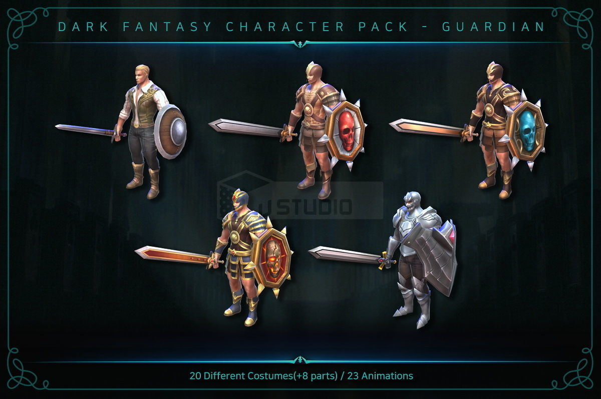 Dark Fantasy Character pack - Guardian Low-poly 3D model_3