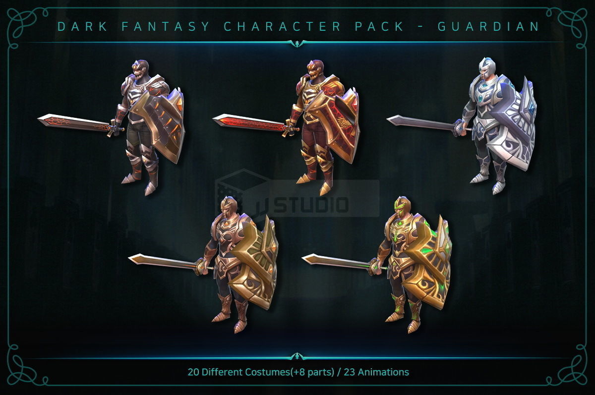 Dark Fantasy Character pack - Guardian Low-poly 3D model_4