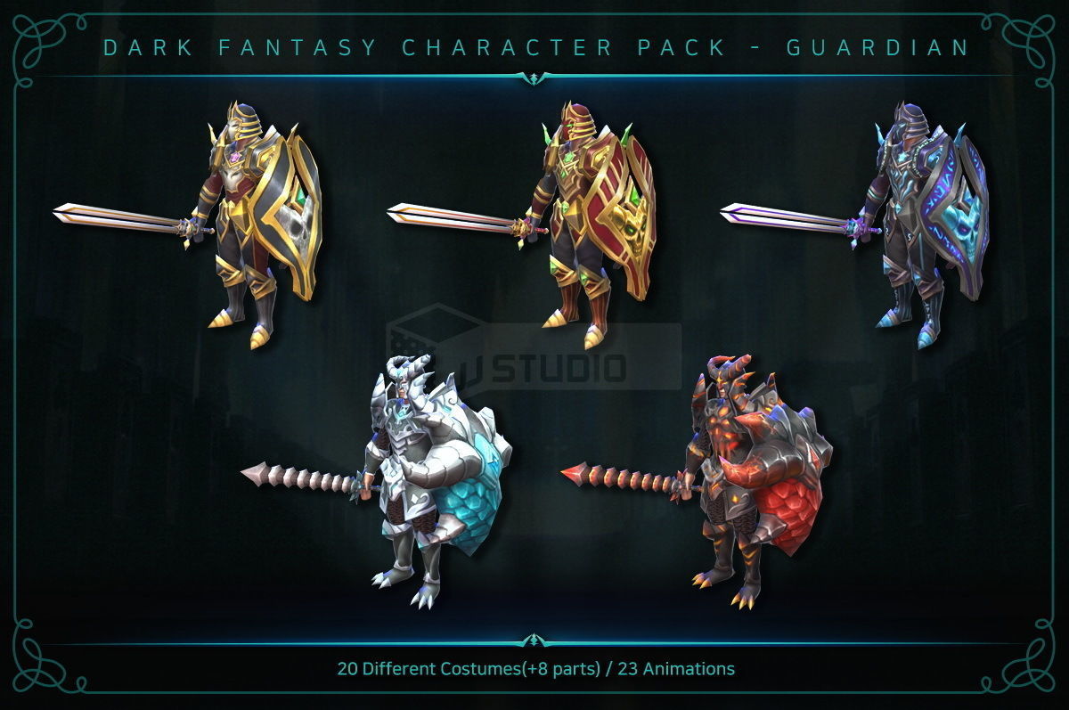 Dark Fantasy Character pack - Guardian Low-poly 3D model_5