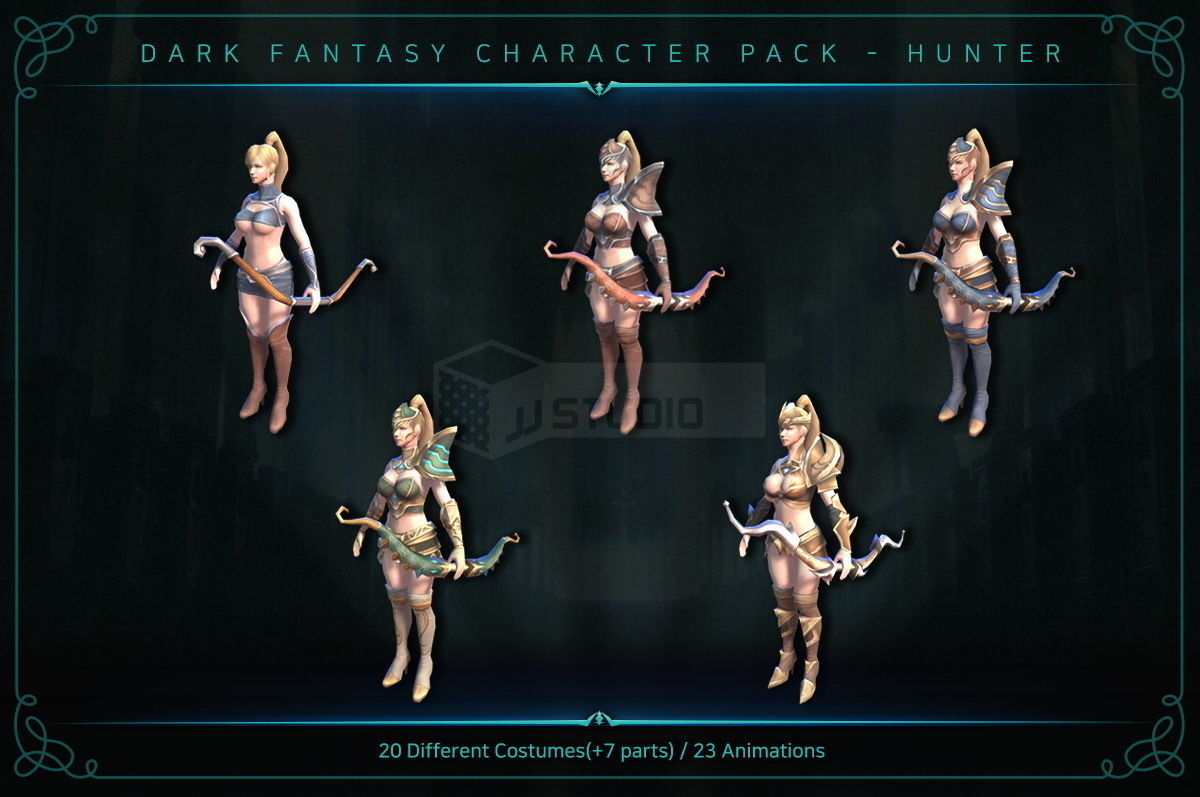Dark Fantasy Character pack - Hunter Low-poly 3D model_3