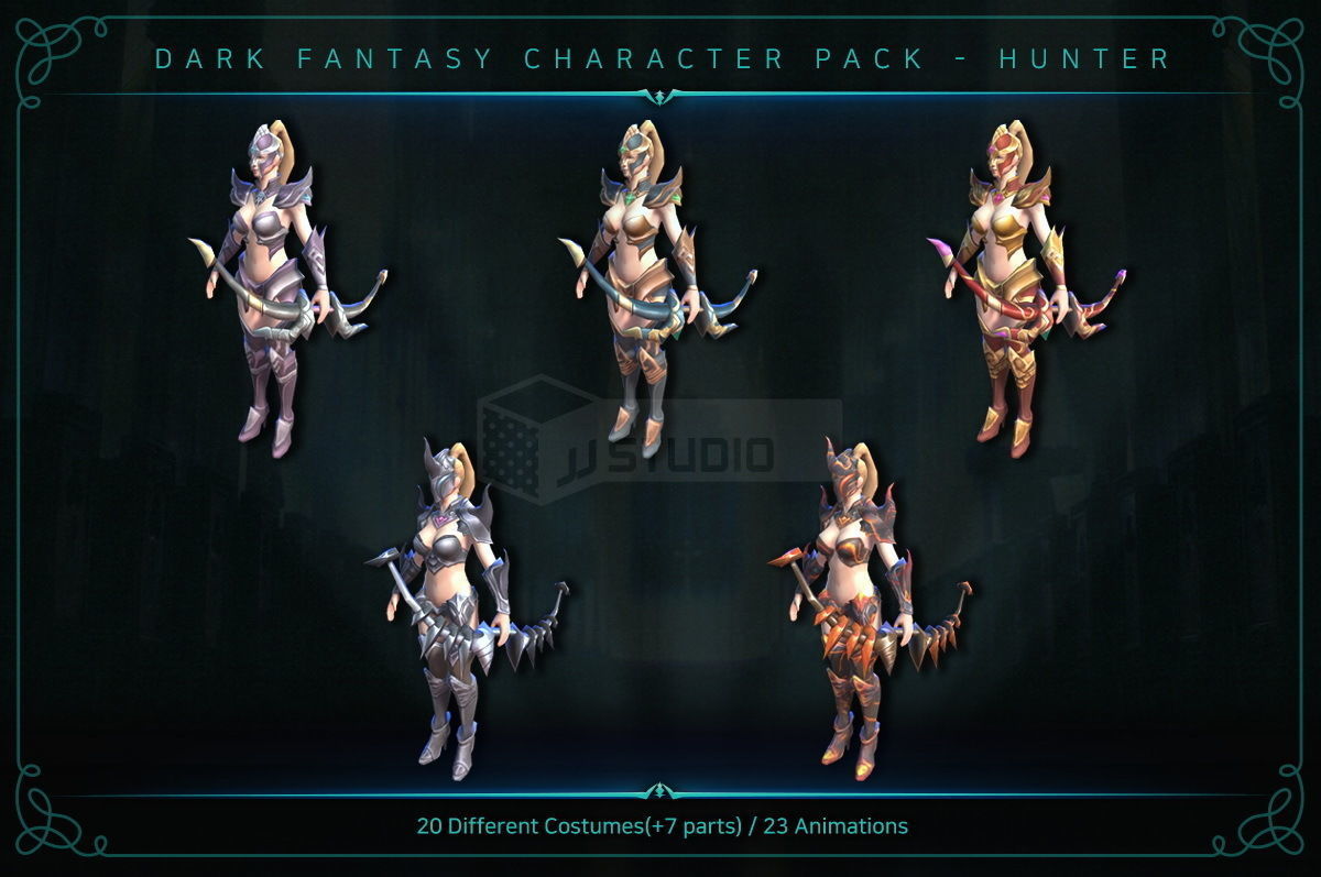 Dark Fantasy Character pack - Hunter Low-poly 3D model_5