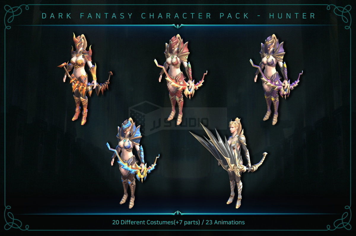 Dark Fantasy Character pack - Hunter Low-poly 3D model_6