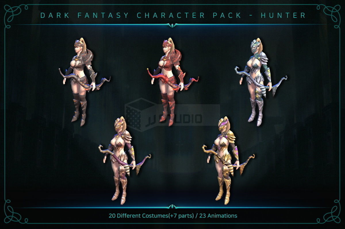 Dark Fantasy Character pack - Hunter Low-poly 3D model_4