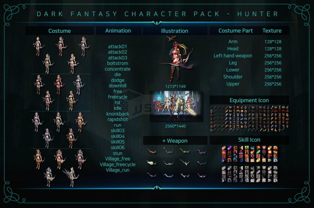 Dark Fantasy Character pack - Hunter Low-poly 3D model_11