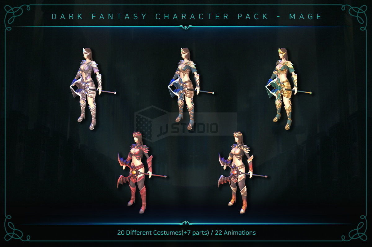 Dark Fantasy Character pack - Mage Low-poly 3D model_5