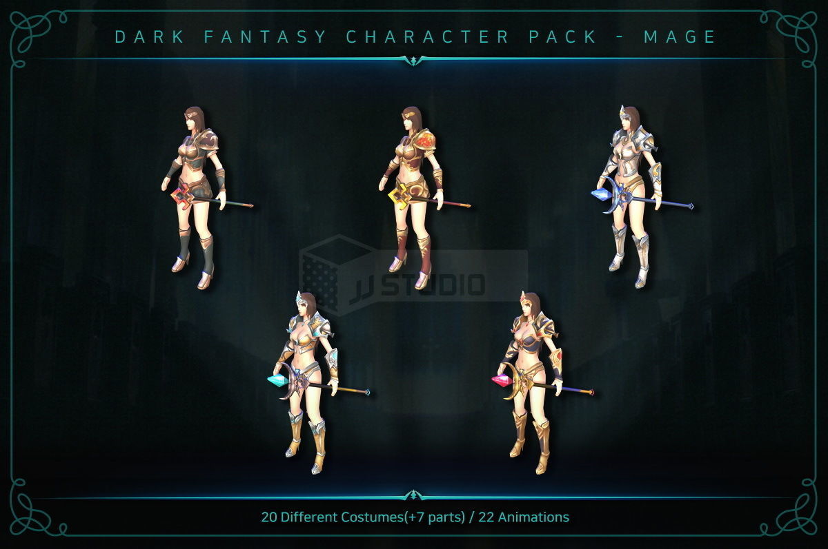 Dark Fantasy Character pack - Mage Low-poly 3D model_4