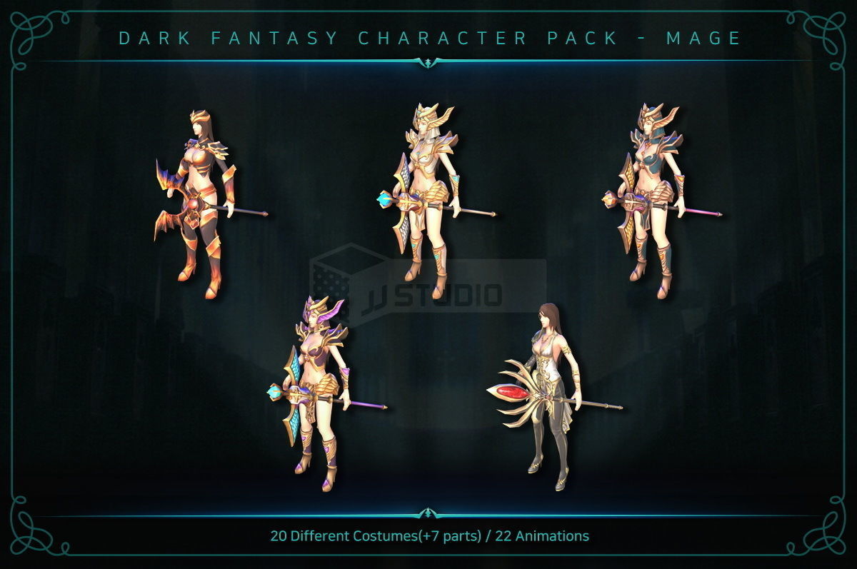 Dark Fantasy Character pack - Mage Low-poly 3D model_6