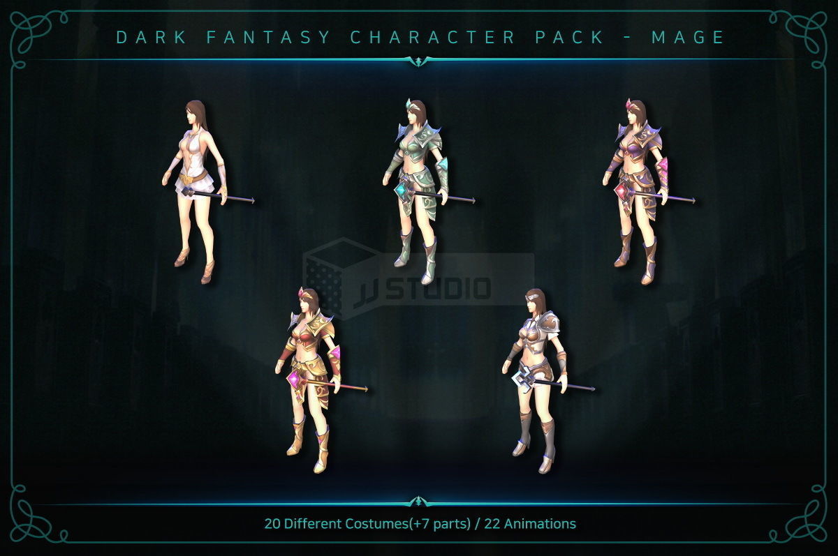 Dark Fantasy Character pack - Mage Low-poly 3D model_3