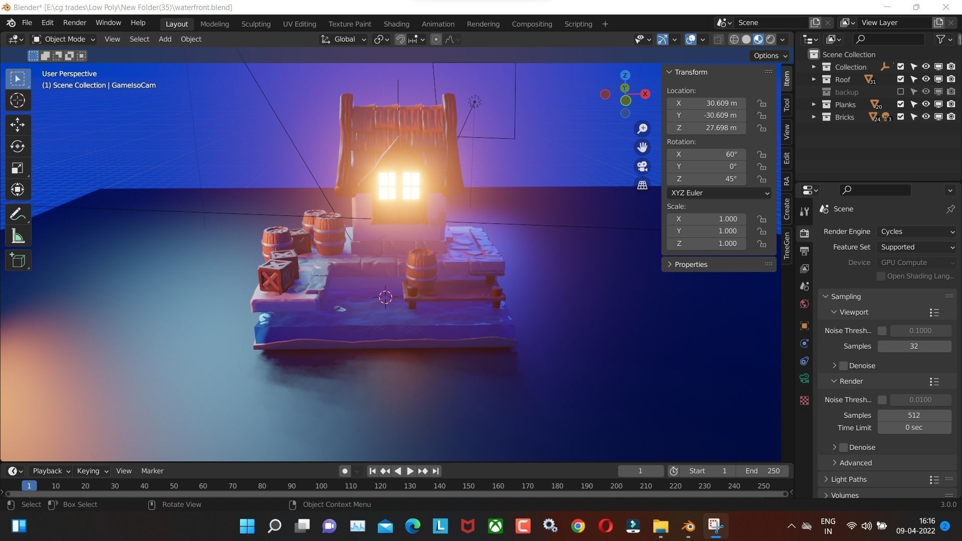 waterfront low poly model render in blender Low-poly 3D model_6