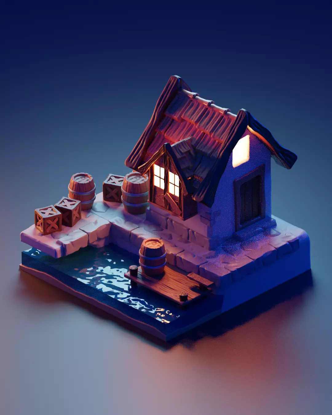 waterfront low poly model render in blender Low-poly 3D model_0