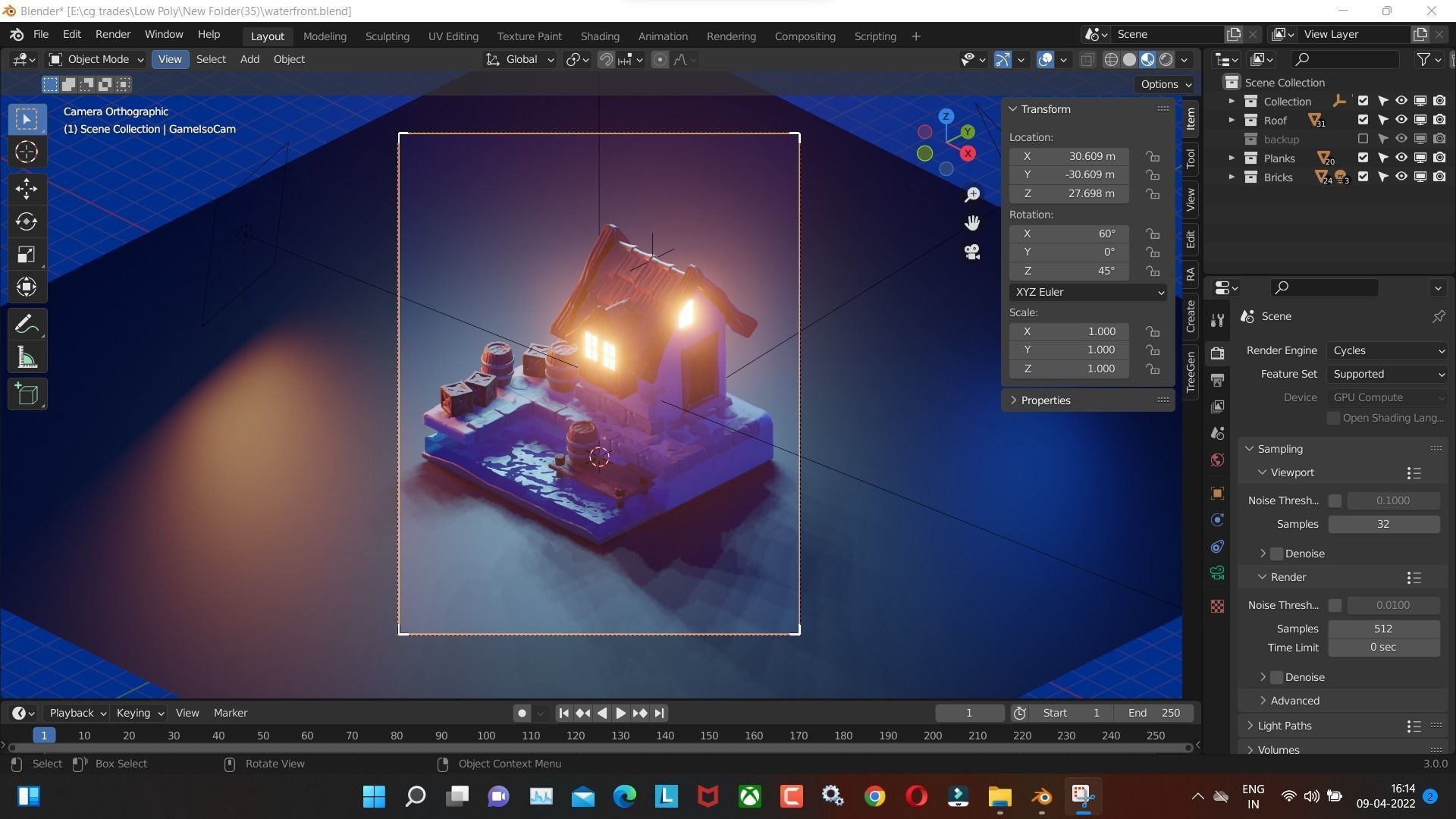 waterfront low poly model render in blender Low-poly 3D model_2