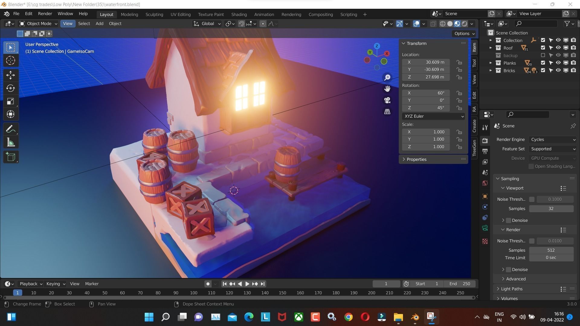 waterfront low poly model render in blender Low-poly 3D model_7