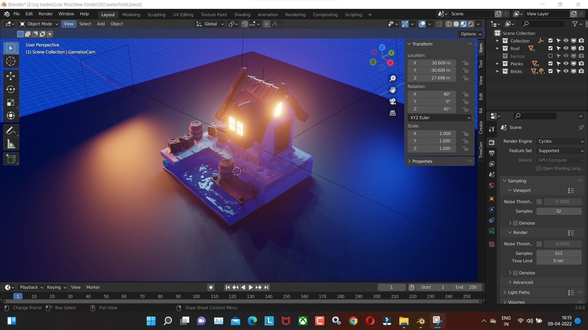 waterfront low poly model render in blender Low-poly 3D model_5
