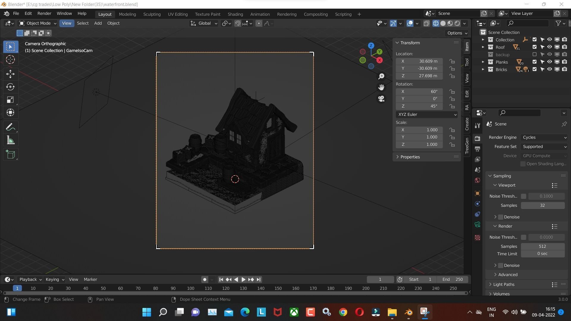 waterfront low poly model render in blender Low-poly 3D model_4