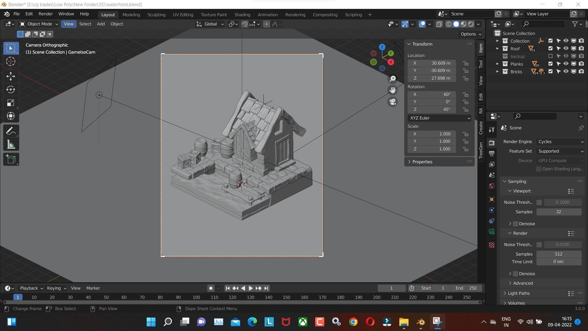 waterfront low poly model render in blender Low-poly 3D model_3