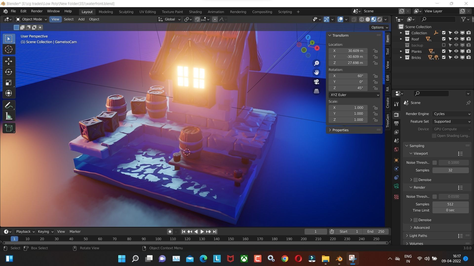 waterfront low poly model render in blender Low-poly 3D model_8