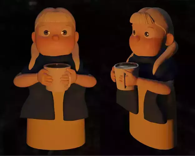 Cute Cartoon Girl With Cocoa 3D Printable