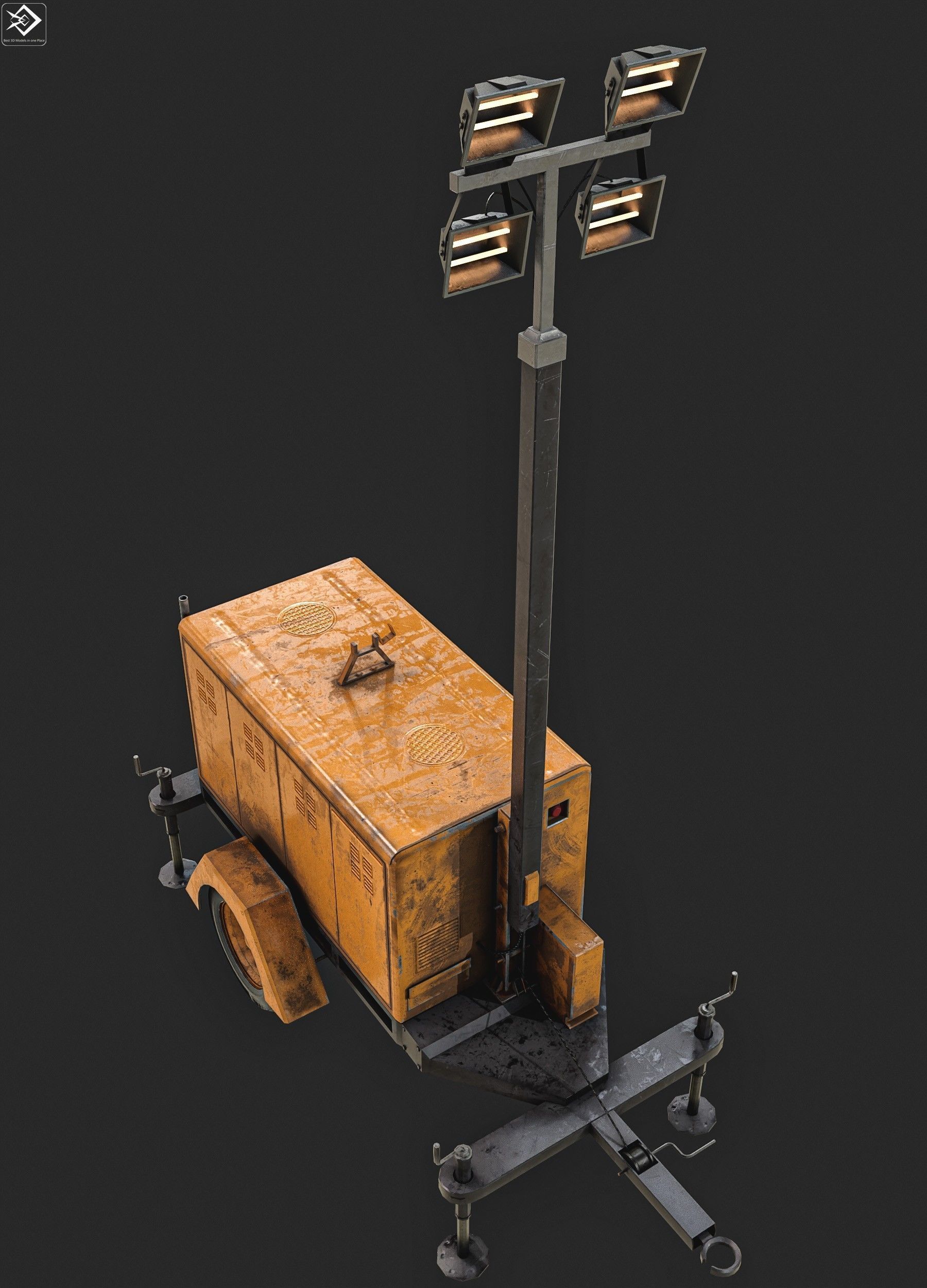 Mobile Lighting Towers Low-poly 3D model_9