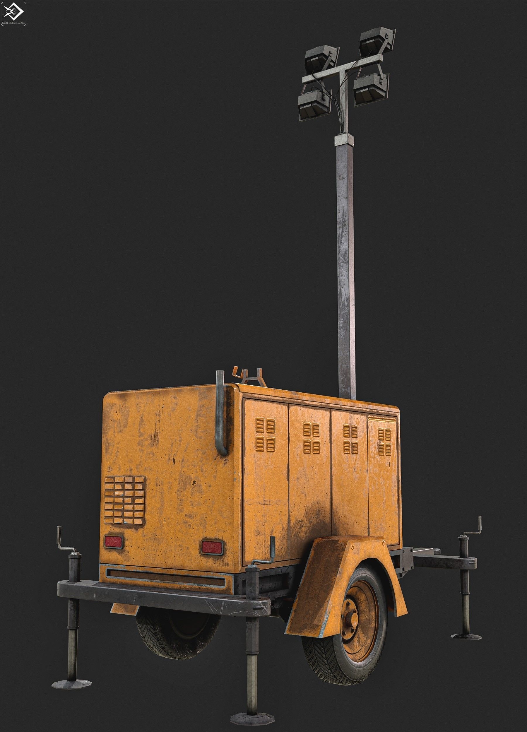  Mobile Lighting Towers Low-poly 3D model_8
