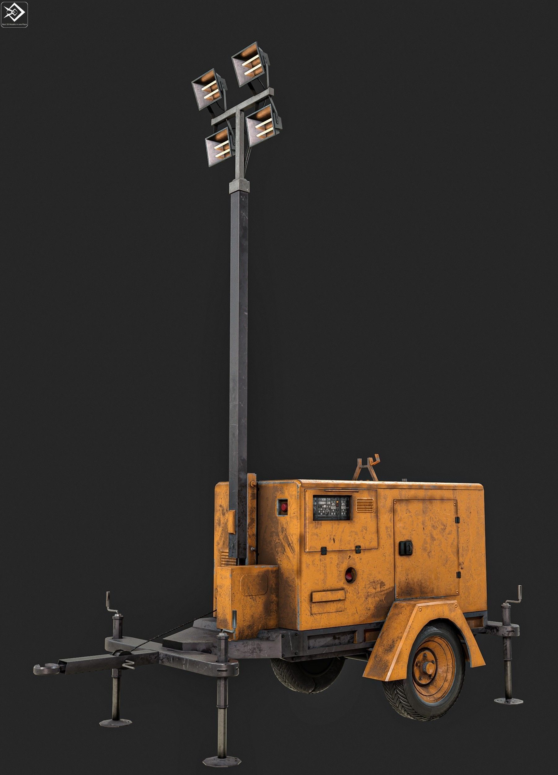 Mobile Lighting Towers Low-poly 3D model_6
