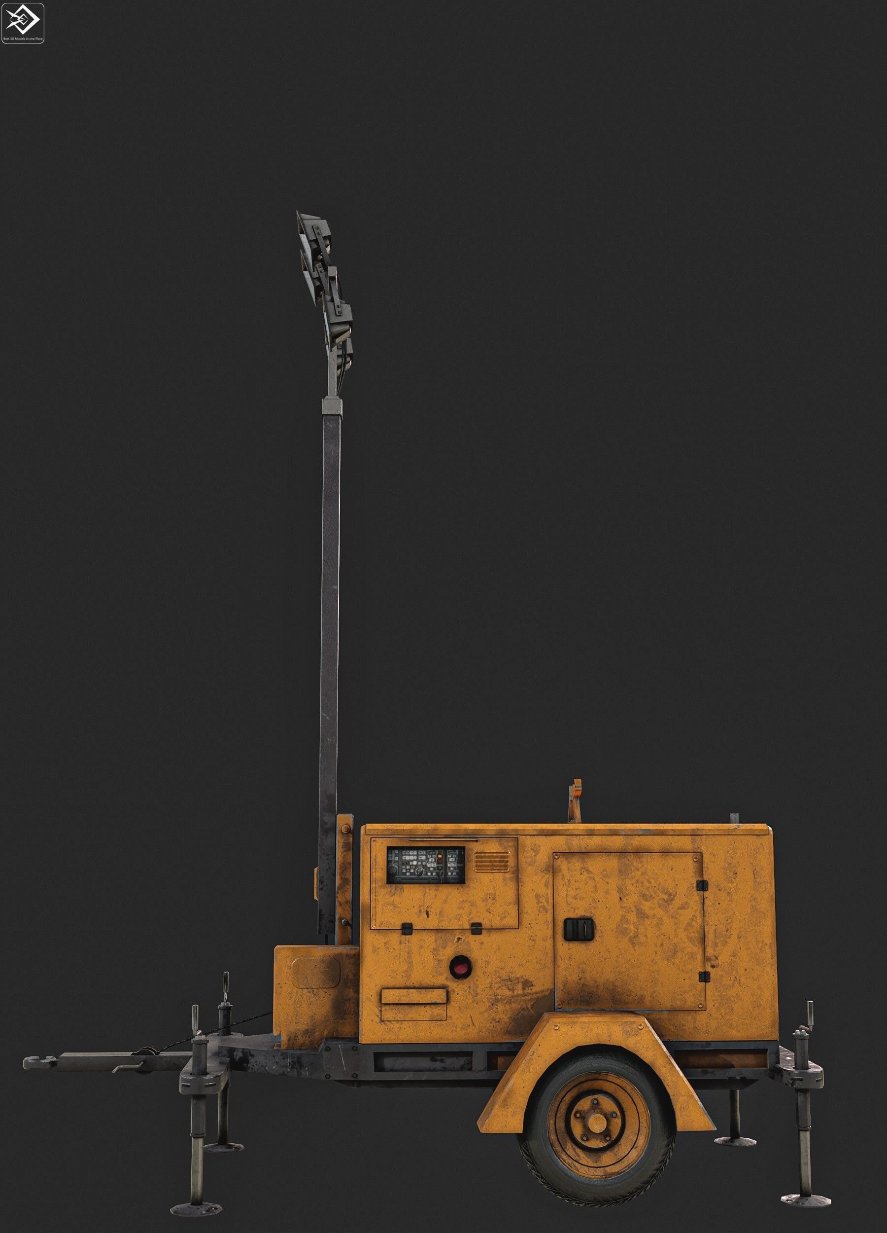  Mobile Lighting Towers Low-poly 3D model_11