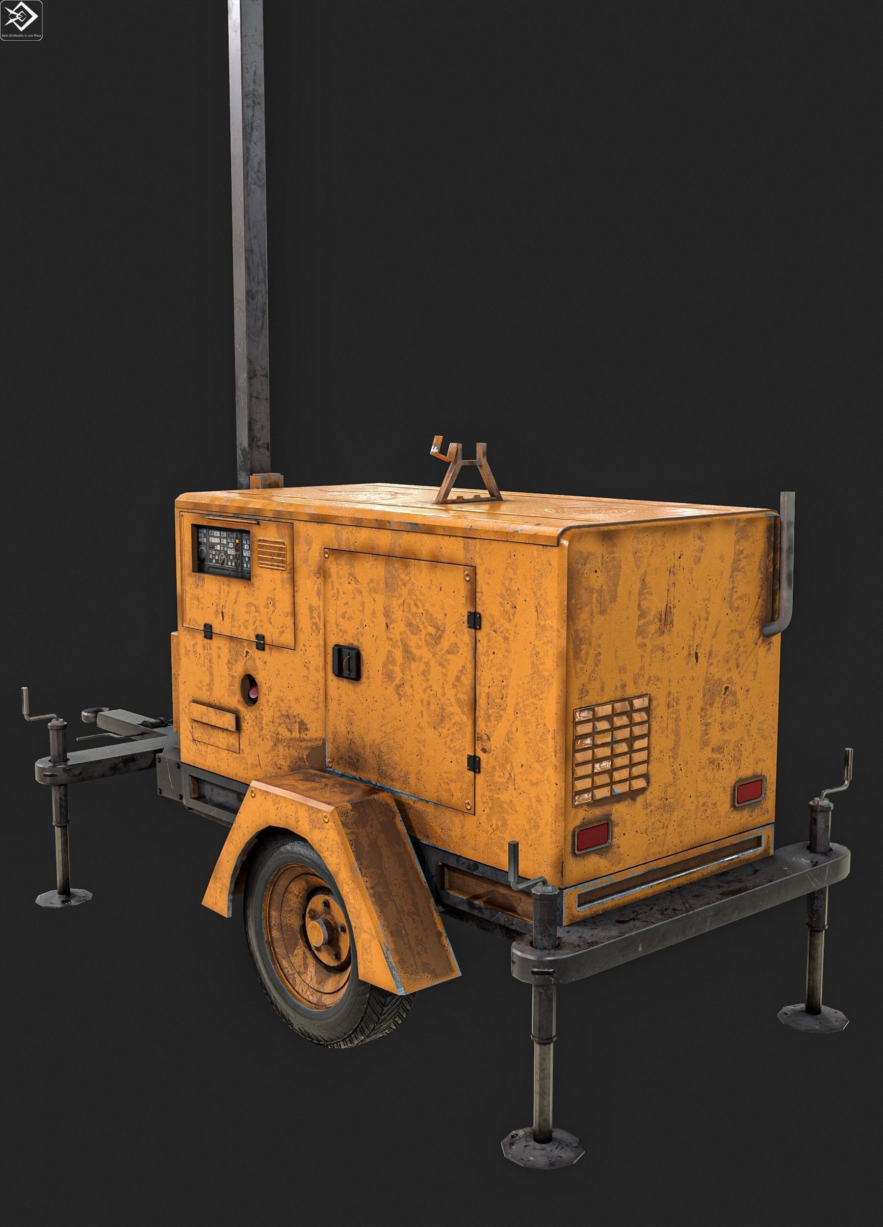  Mobile Lighting Towers Low-poly 3D model_10