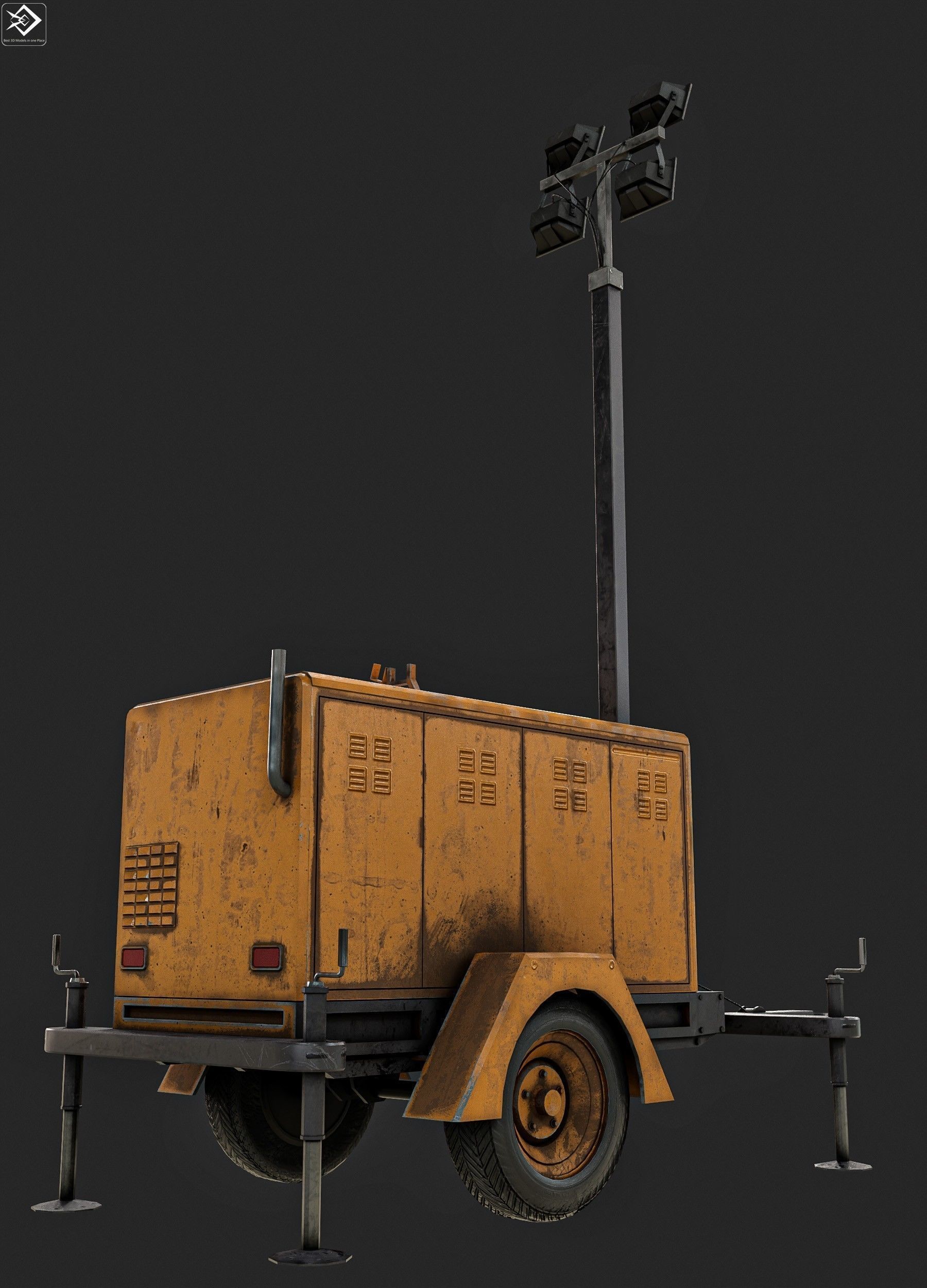  Mobile Lighting Towers Low-poly 3D model_4