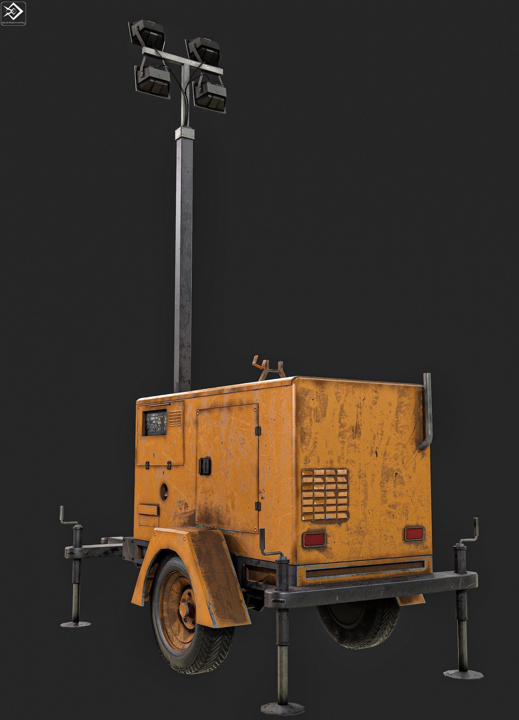  Mobile Lighting Towers Low-poly 3D model_3