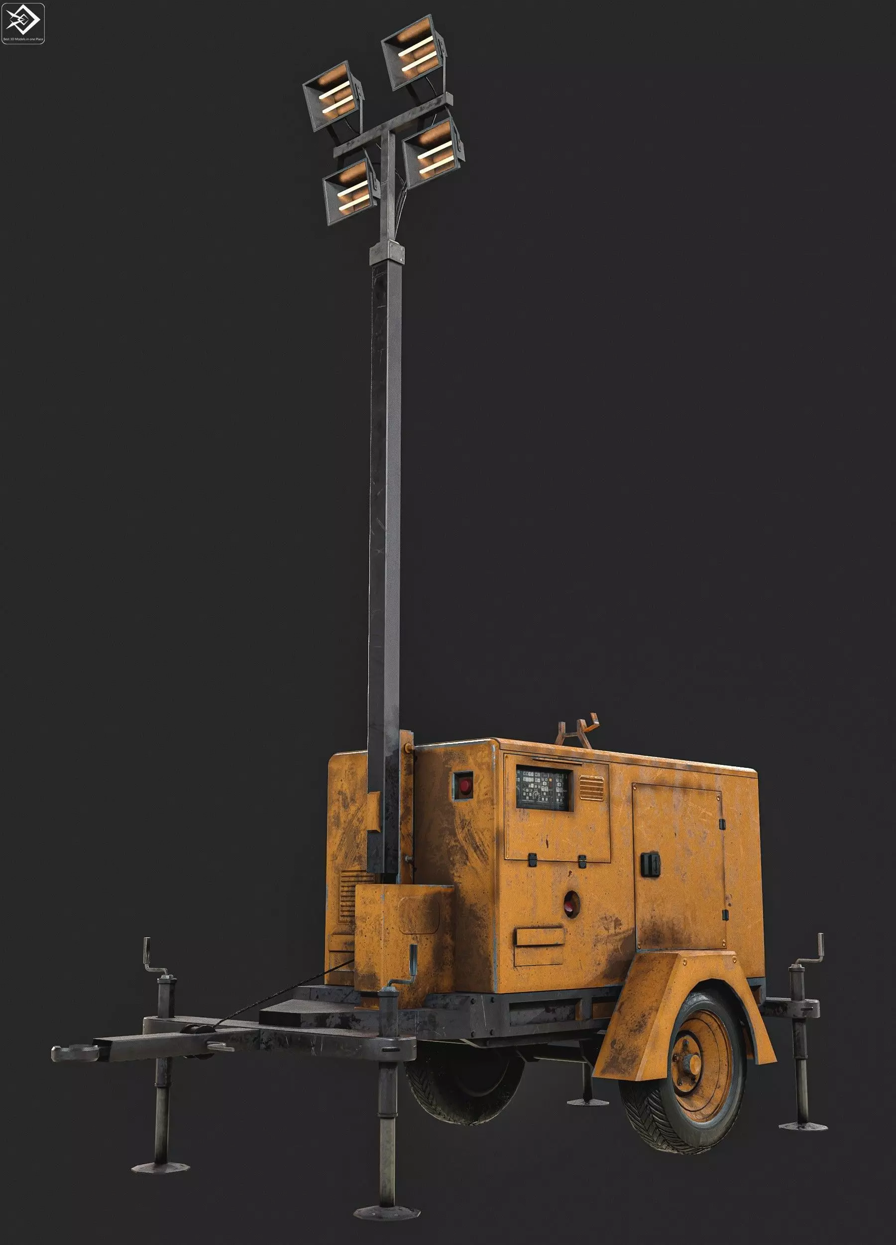  Mobile Lighting Towers Low-poly 3D model_0