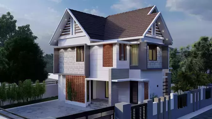 simple two story house 3D model 3D model