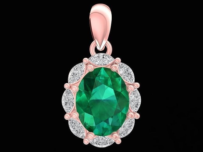 newdesign oval emeral and diamond lady pendant 3222 3D print model