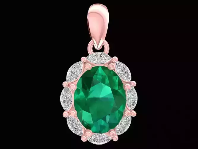 newdesign oval emeral and diamond lady pendant 3222