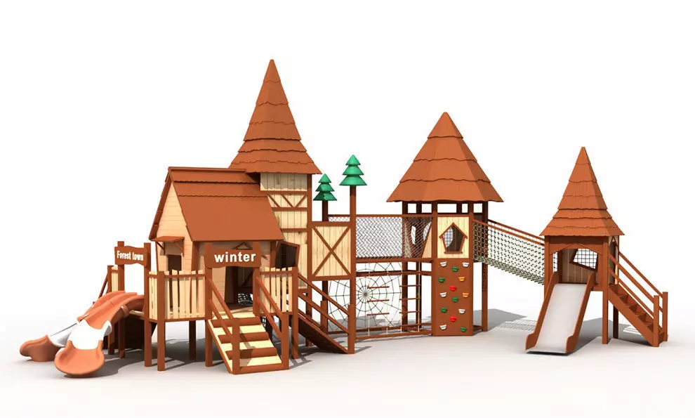 Wood forest town series children outdoor playhouse playground 3D model