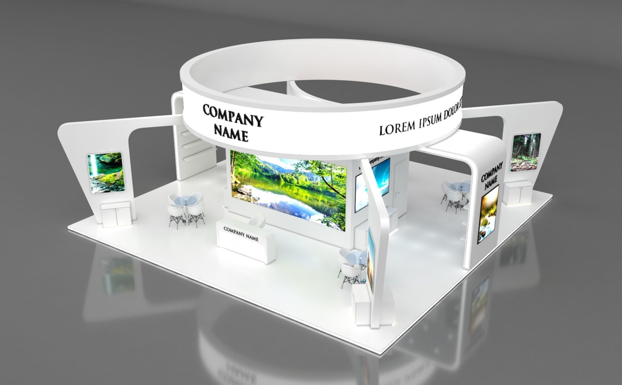 Booth Exhibition Stand Stall 12x12m Height 500 cm 4 Side Open 3D model_4