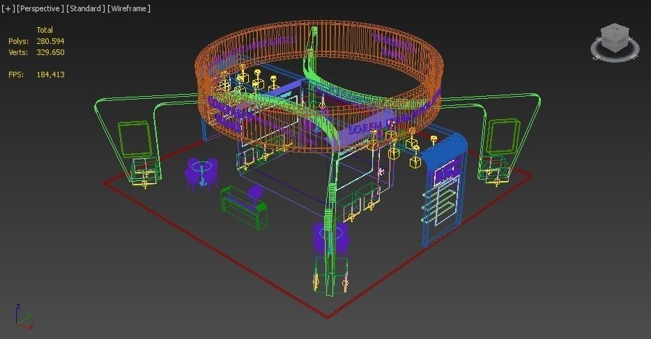 Booth Exhibition Stand Stall 12x12m Height 500 cm 4 Side Open 3D model_12