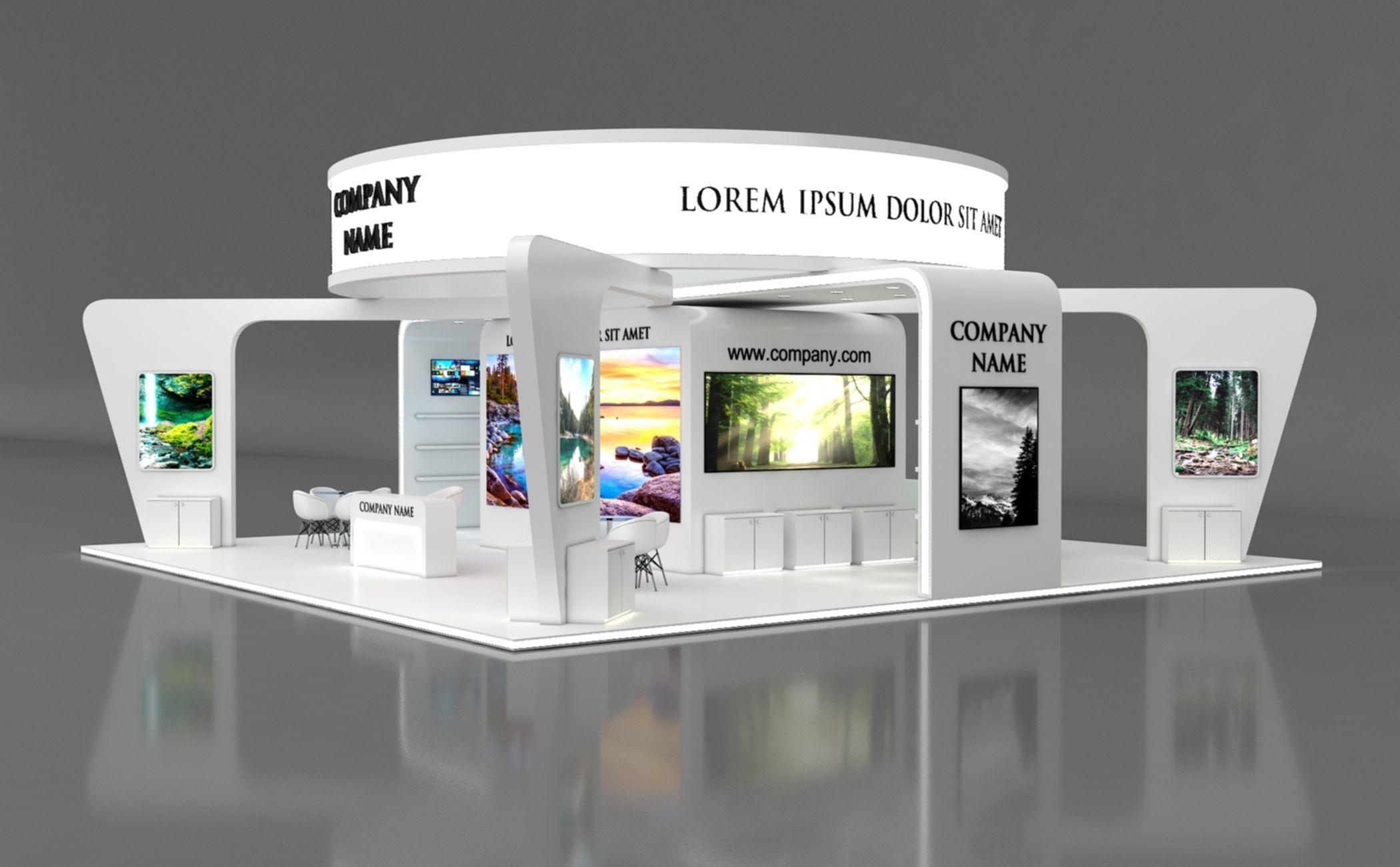 Booth Exhibition Stand Stall 12x12m Height 500 cm 4 Side Open 3D model_8