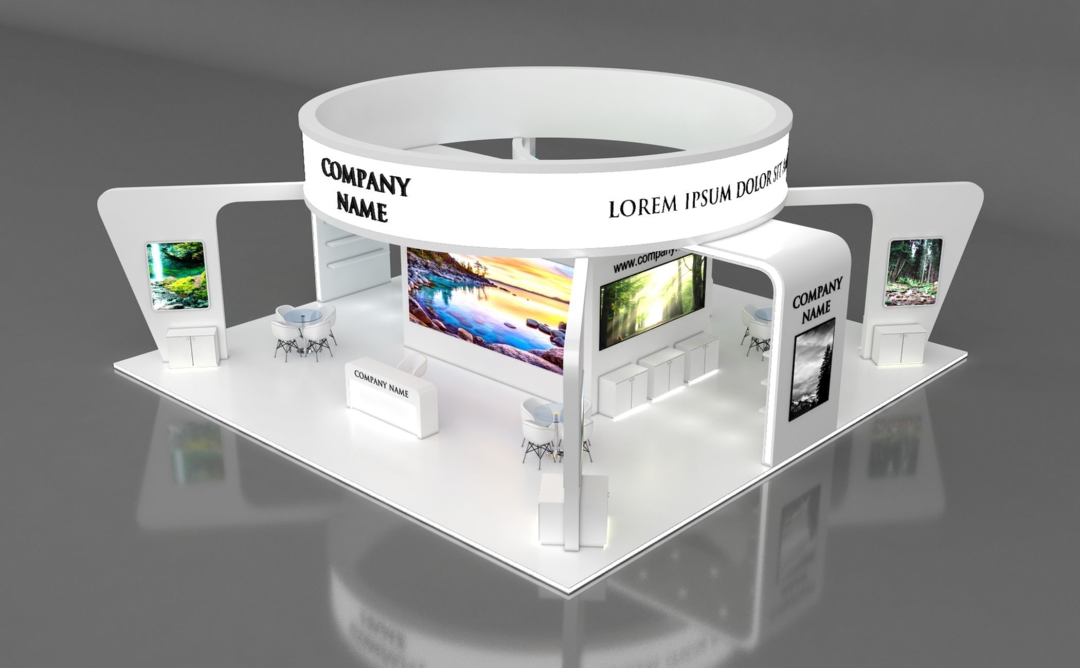 Booth Exhibition Stand Stall 12x12m Height 500 cm 4 Side Open 3D model_9