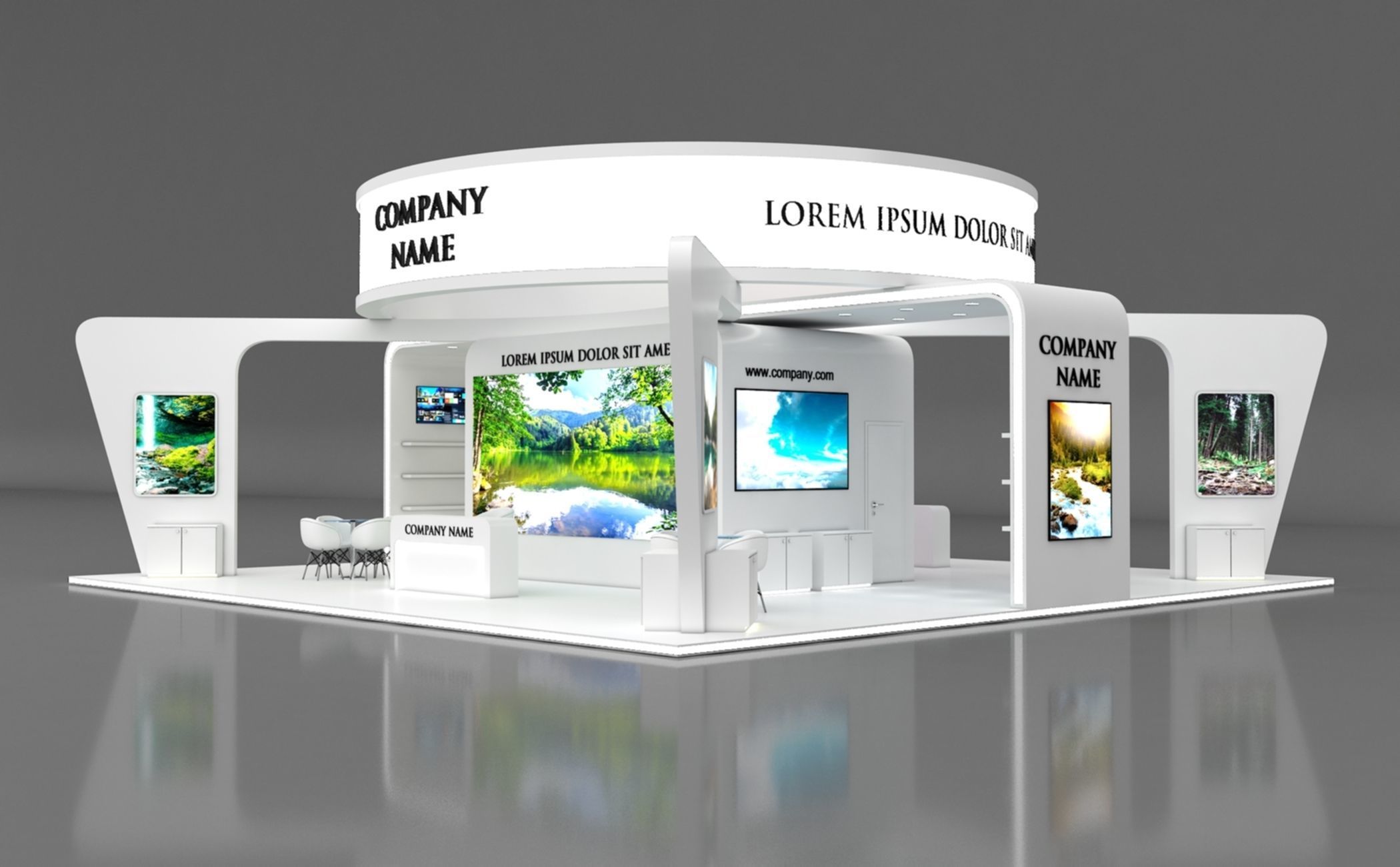 Booth Exhibition Stand Stall 12x12m Height 500 cm 4 Side Open 3D model_1