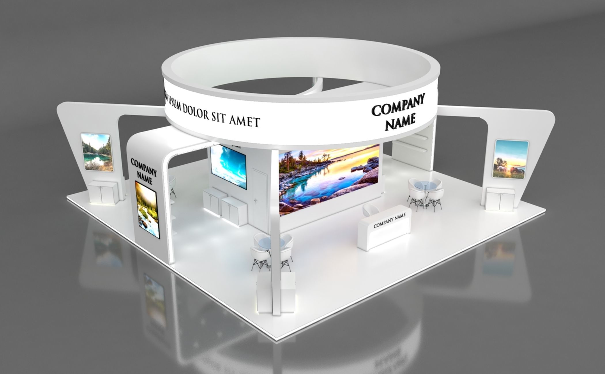 Booth Exhibition Stand Stall 12x12m Height 500 cm 4 Side Open 3D model_3