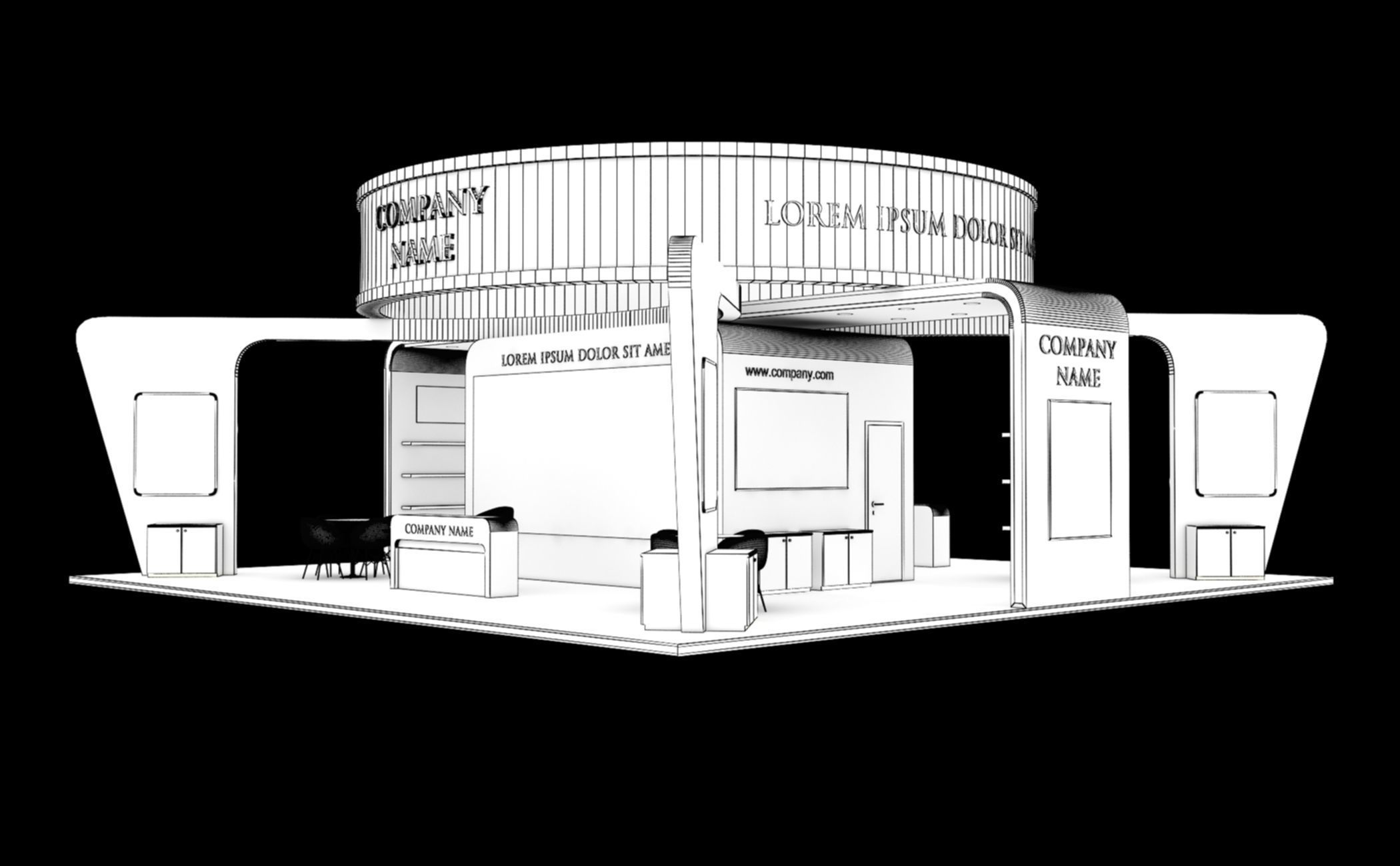 Booth Exhibition Stand Stall 12x12m Height 500 cm 4 Side Open 3D model_13