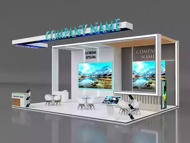 Booth Exhibition Stand Stall 10x8m Height 500 cm 3 Side Open 3D model