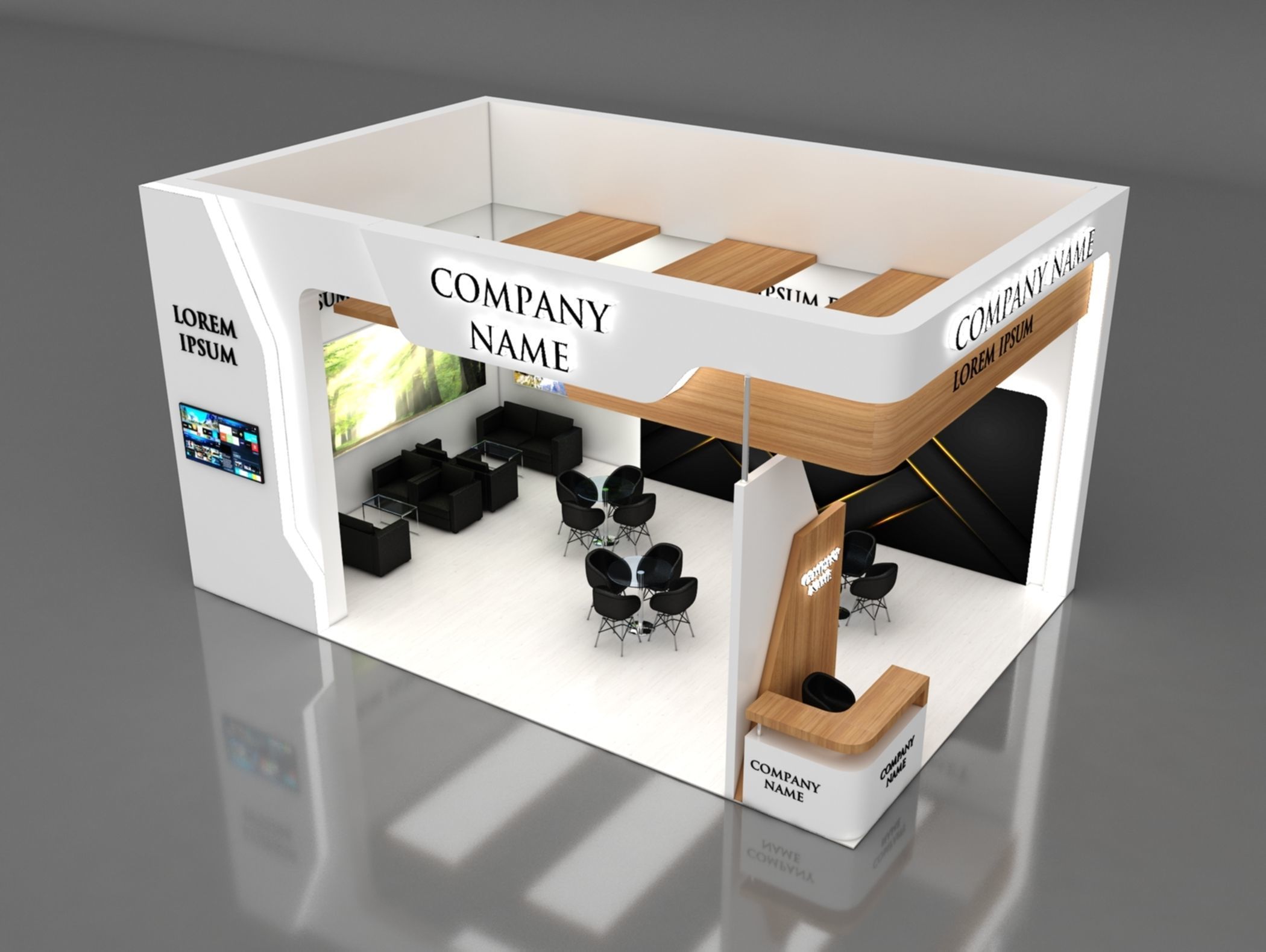 Booth Exhibition Stand Stall 9x6m Height 500 cm 2 Side Open 3D model_1