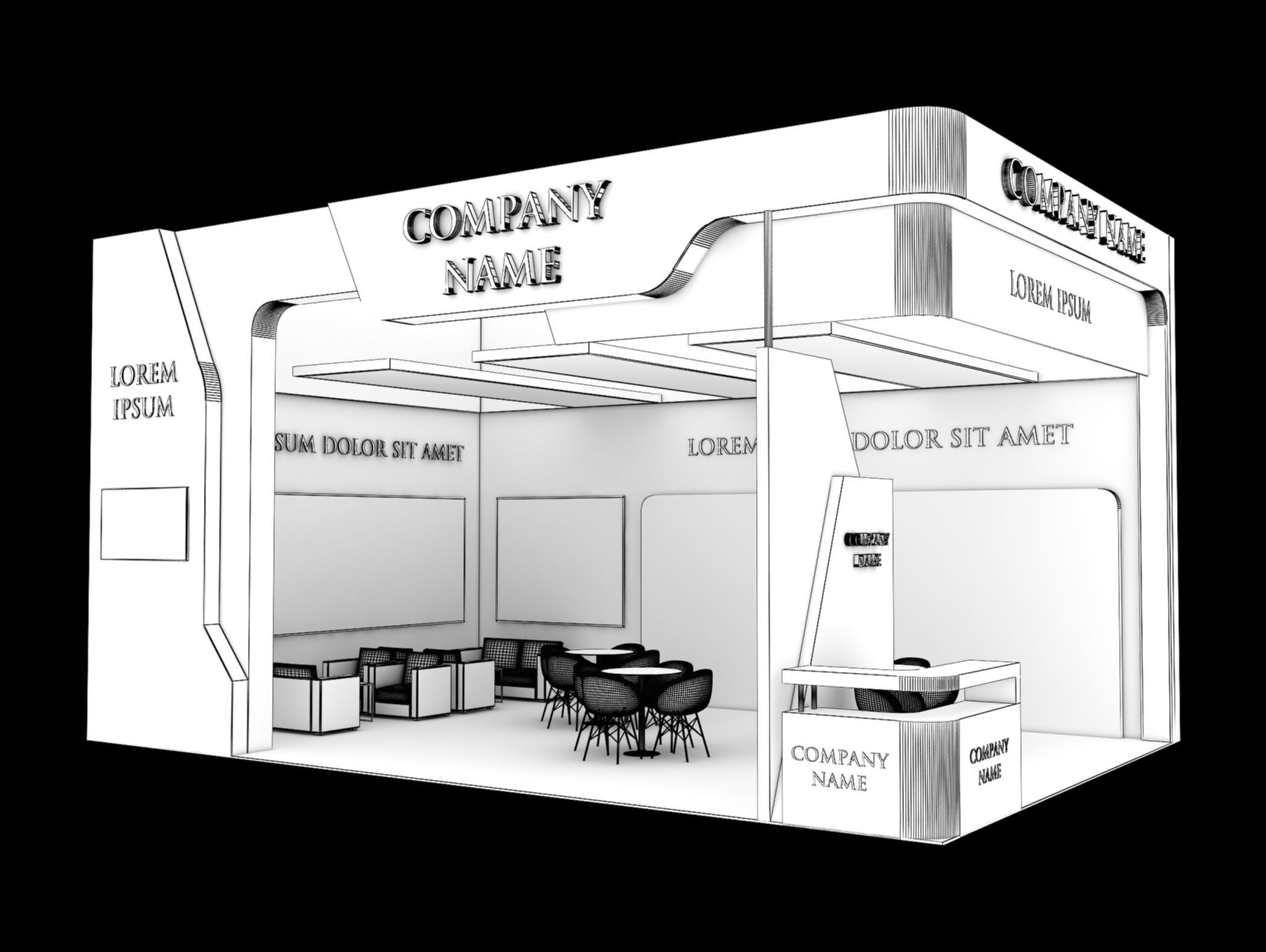 Booth Exhibition Stand Stall 9x6m Height 500 cm 2 Side Open 3D model_5